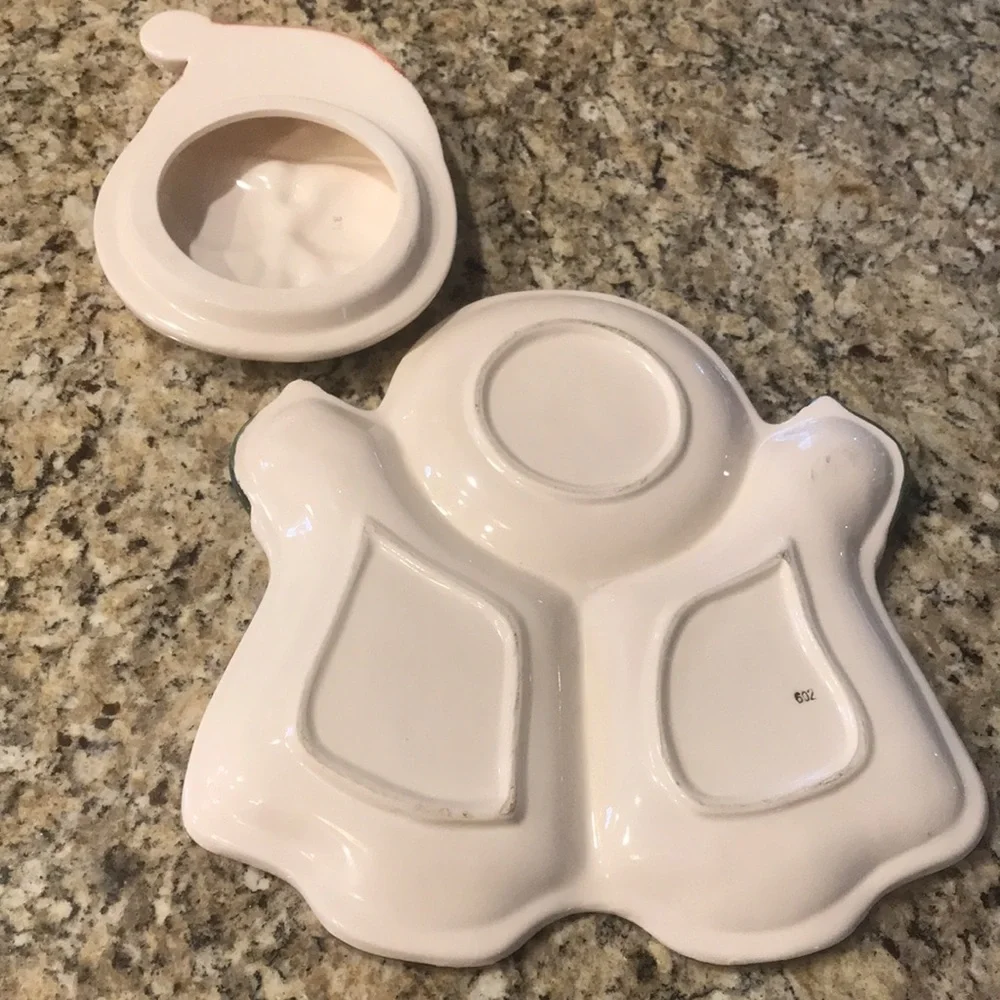 Vintage 1980's‎ Santa Chip & Dip Ceramic Divided Serving Platter
